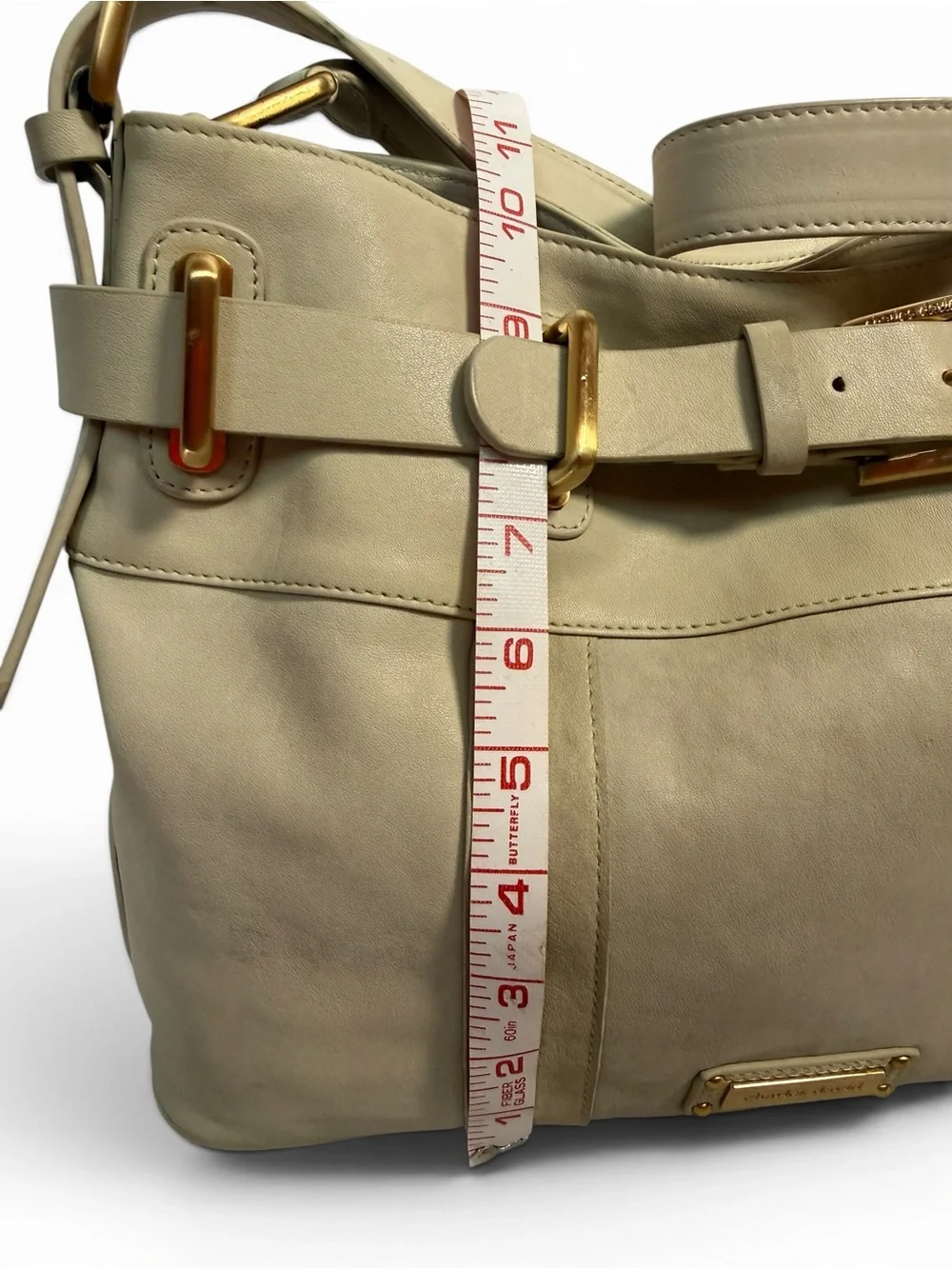 Charles David Cream Leather Buckle Shoulder Bag Convertible Tote Satchel